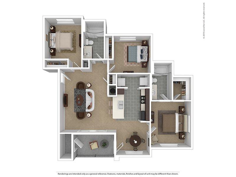 Crimson Point Apartments Floor Plan 3 Bedroom 2 Bath