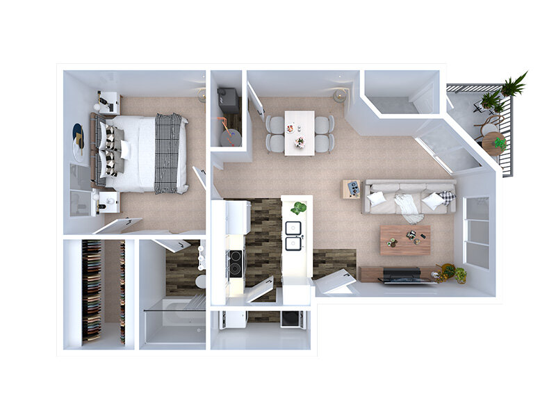 1 Bedroom floor plan at Shaw Mountain Apartments