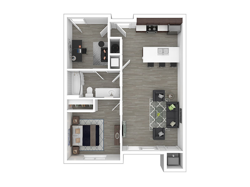 Park Place Living Apartments Floor Plan 1x1 with Bonus Room