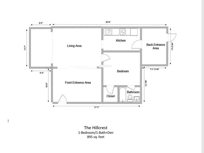 The Hillcrest Apartments Floor Plan 1 Bedroom 1 Bath