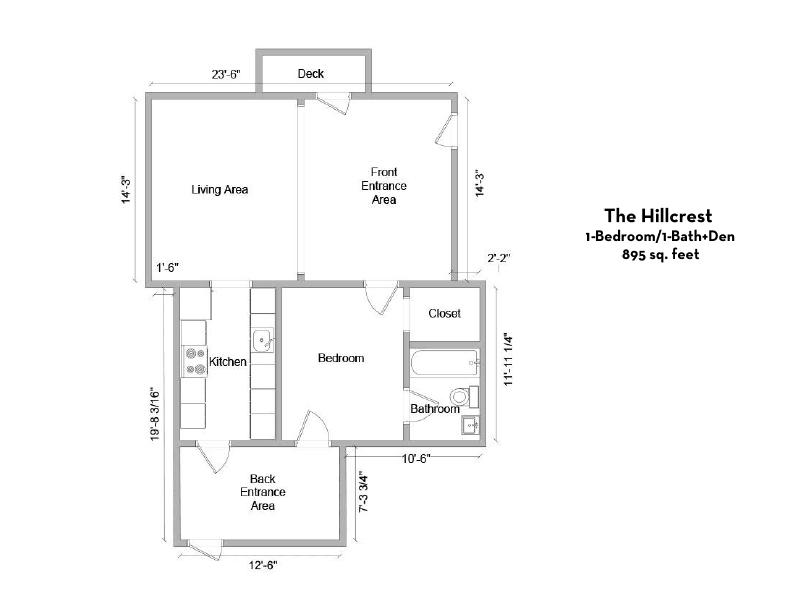 The Hillcrest Apartments Floor Plan 1x1 Patio