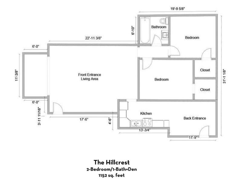 The Hillcrest Apartments Floor Plan 2x1 Sunroom