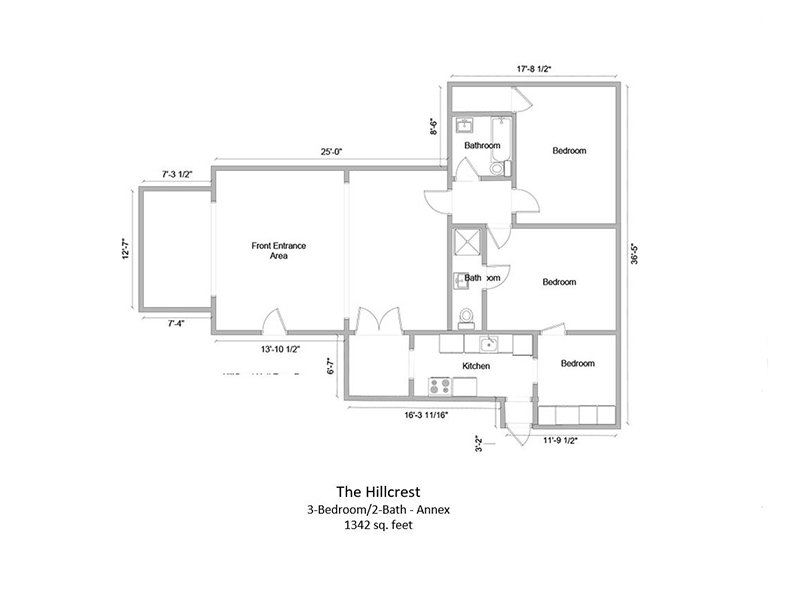 The Hillcrest Apartments Floor Plan 3 Bedroom 2 Bath
