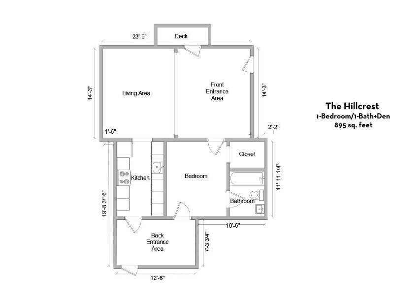 1x1 Patio floor plan at The Hillcrest