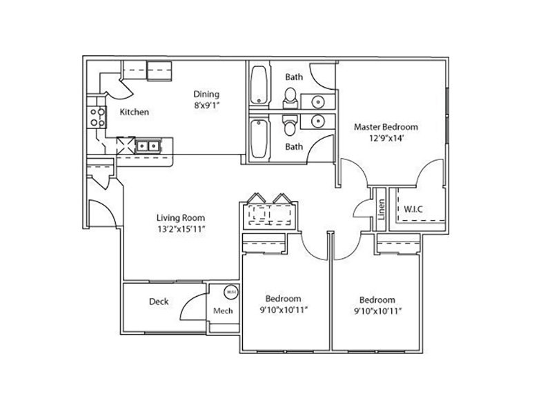 Settlers Landing Apartments Floor Plan 3 Bedroom 2 Bath