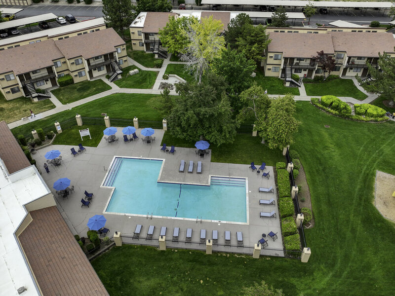 Aerial View of Swimming Pool | The Redwood
