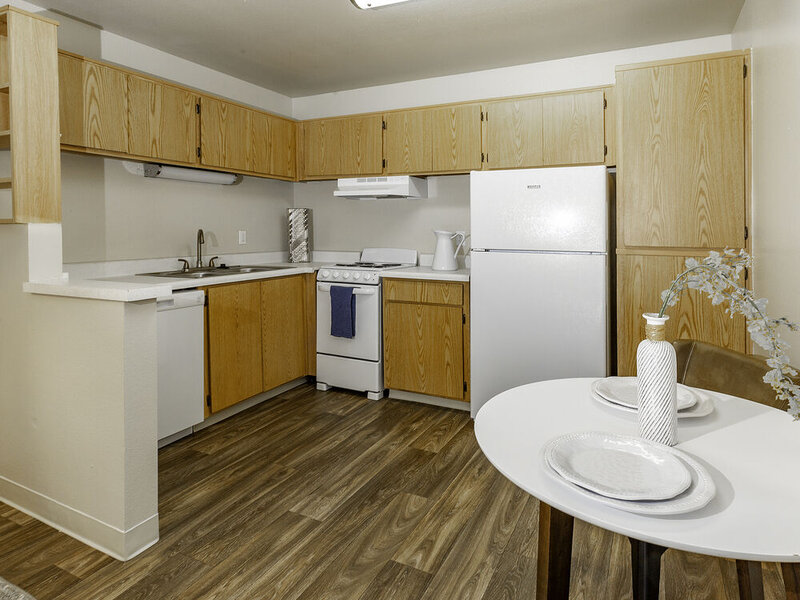 Kitchen with White Appliances | The Redwood