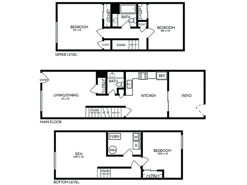 3 Bedroom 1.5 Bathroom Floorplan at Aspen Cove Townhomes