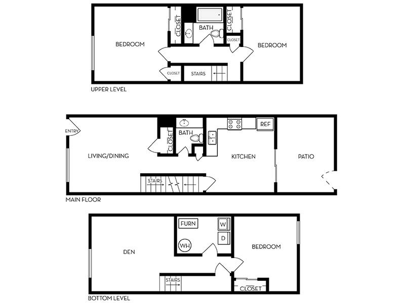 3 Bedroom 2.5 Bathroom Floorplan at Aspen Cove Townhomes