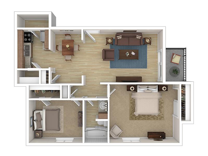 Villa South Apartments Floor Plan 2 Bedroom 1 Bathroom