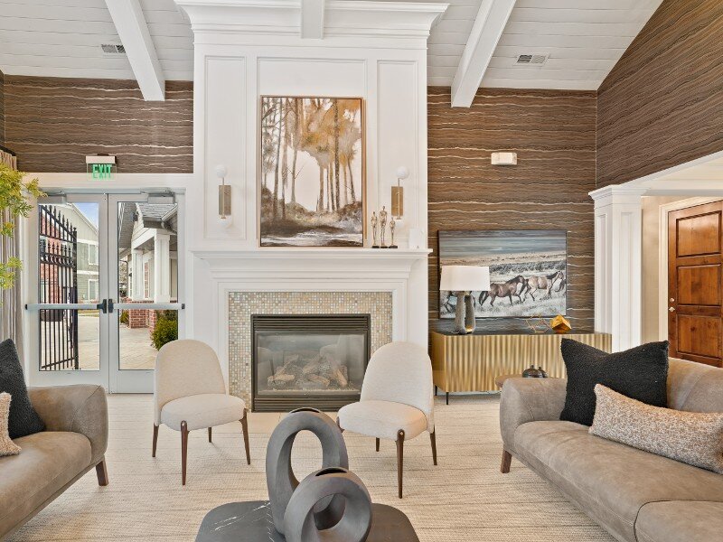 Clubhouse Fireplace | Riverwalk Apartments