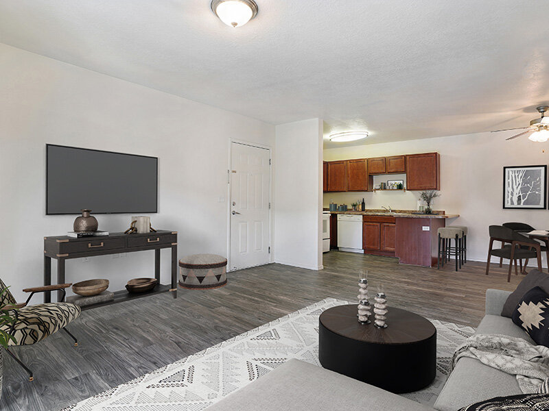 Living Room with Television and Kitchen | Wasatch Commons