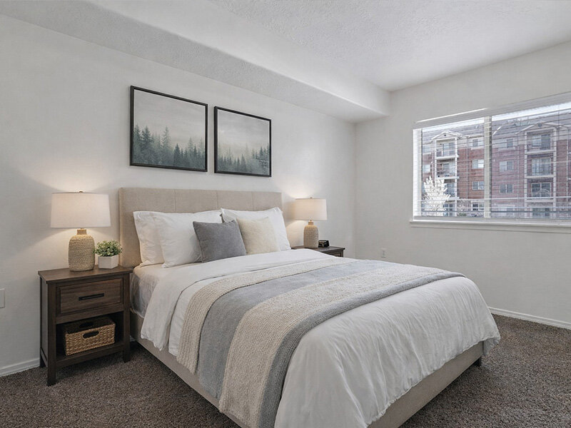 Bedroom with Window and Nightstand | Wasatch Commons