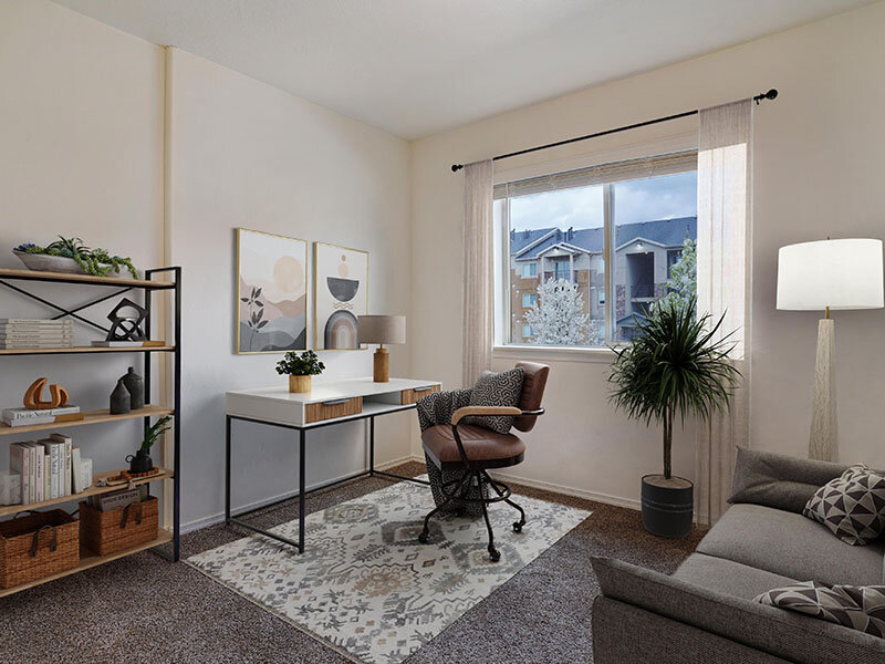 Bedroom Office with Window and Carpeted Flooring | Wasatch Commons