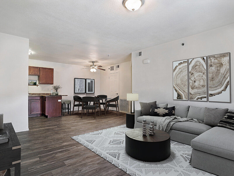 Living Room with Wall Art and Ceiling Light | Wasatch Commons