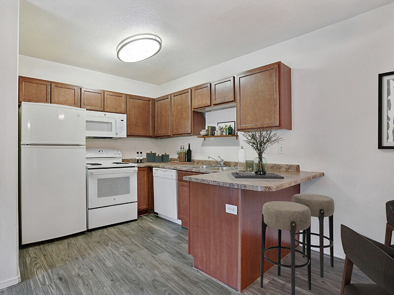Kitchen with Wood Style Cabinets | Wasatch Commons