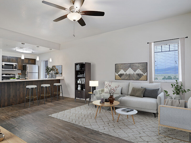 Living Room with Wood Style Flooring and Kitchen | Wasatch Commons