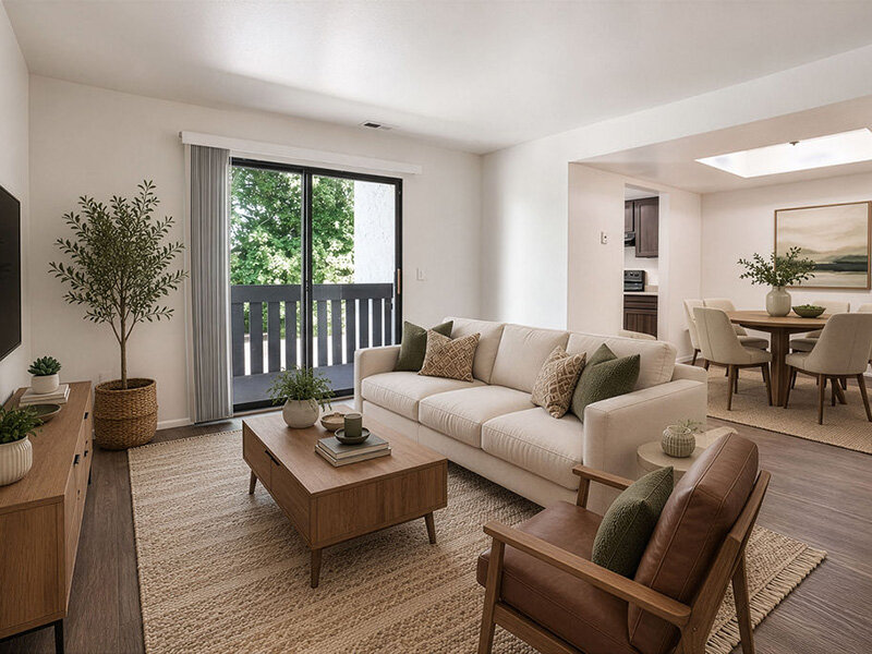 Living Room with Seating and Patio Entrance | Elmwood