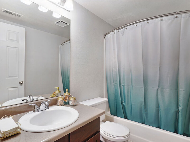 Bathroom with Shower and Mirror | Elmwood