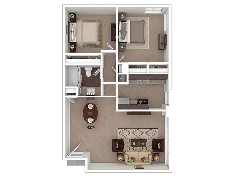 View floor plan image of 2 Bedroom 1 Bath B apartment available now