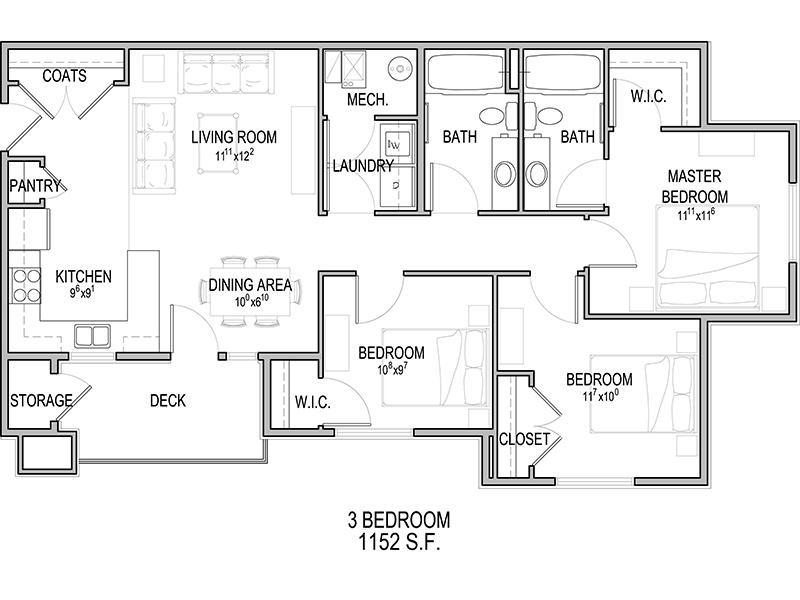 3 Bedroom 2 Bathroom floor plan at Eastgate at Greyhawk