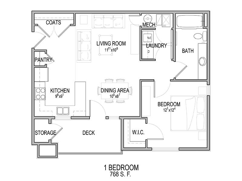 1 Bedroom 1 Bathroom floor plan at Eastgate at Greyhawk