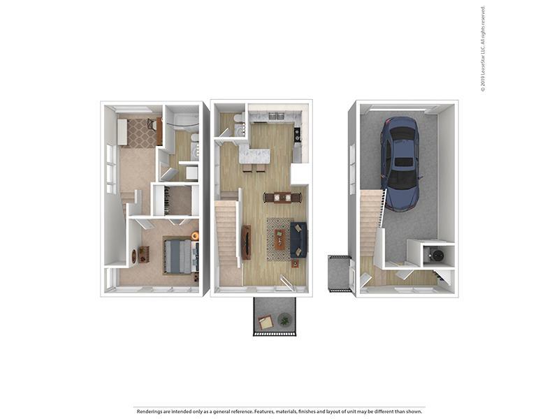 North Metro Town Homes Apartments Floor Plan 1 Bedroom 1 Bathroom 1063
