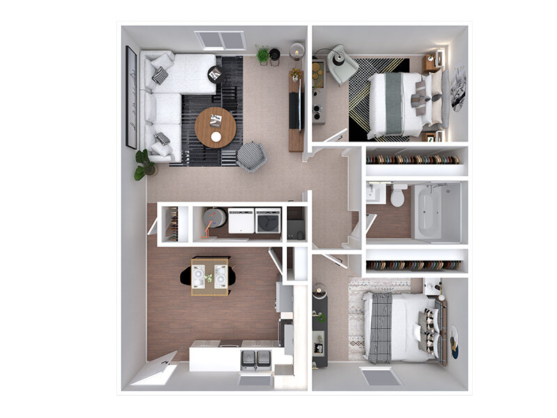 2 Bedroom 1 Bath floor plan at The Calaveras