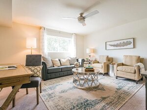 Living Room with a Ceiling Fan | The Calaveras Apartments in Midvale, UT