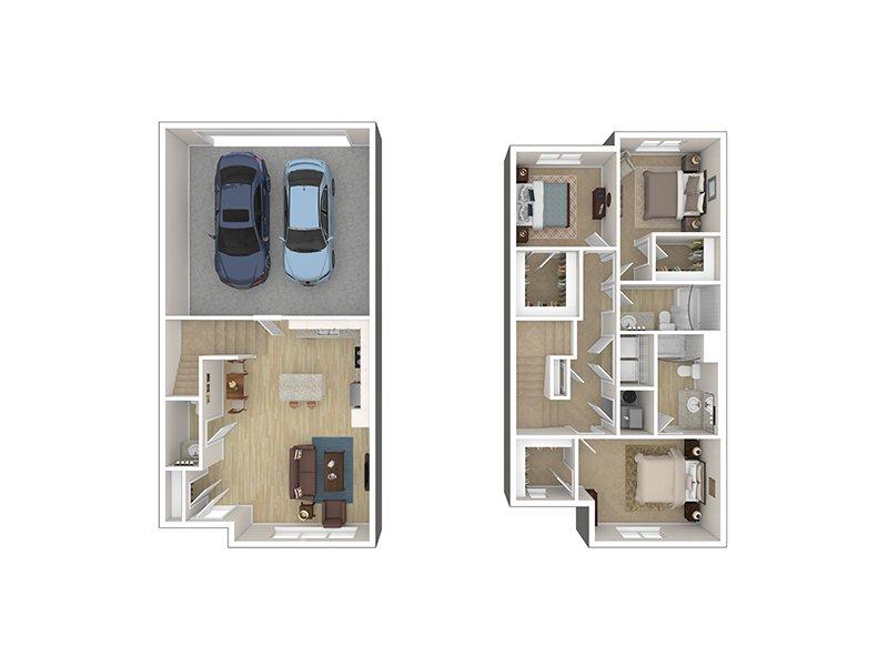 Foxridge Apartments Floor Plan 3 Bedroom Townhome