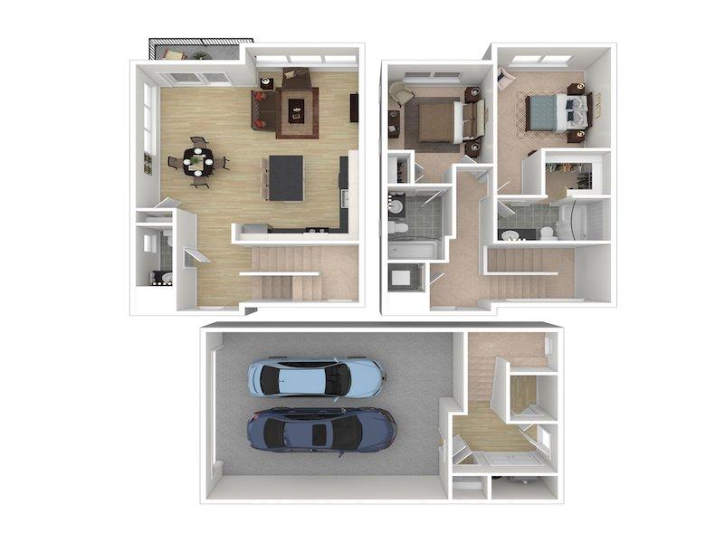 Whisperwood by Lotus Apartments Floor Plan 2 Bedroom 2 Bathroom A