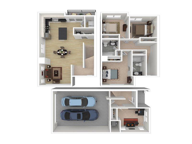 Whisperwood by Lotus Apartments Floor Plan 3 Bedroom 2 Bathroom C