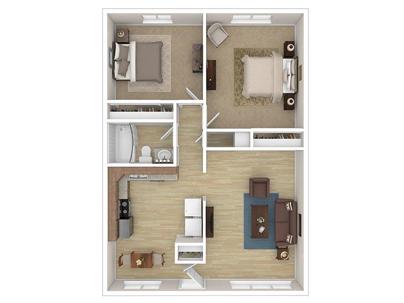 Cascade Ridge UT Apartments Floor Plan 2 Bedroom 1 Bathroom