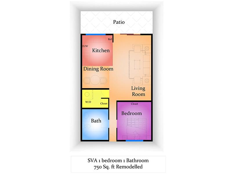 Sun Valley Apartments Floor Plan 1 Bedroom