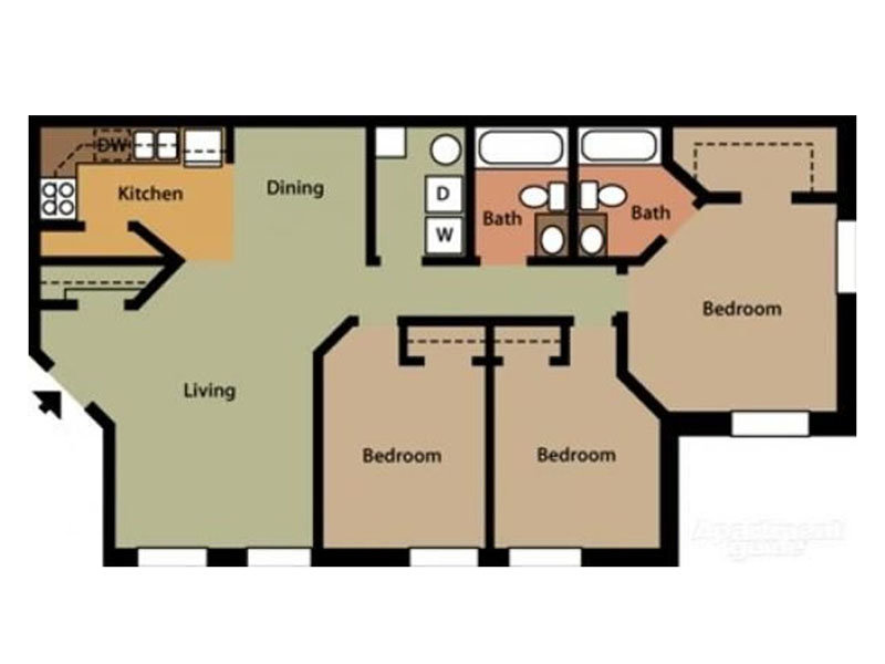 Heather Estates Apartments Floor Plan Three Bedroom