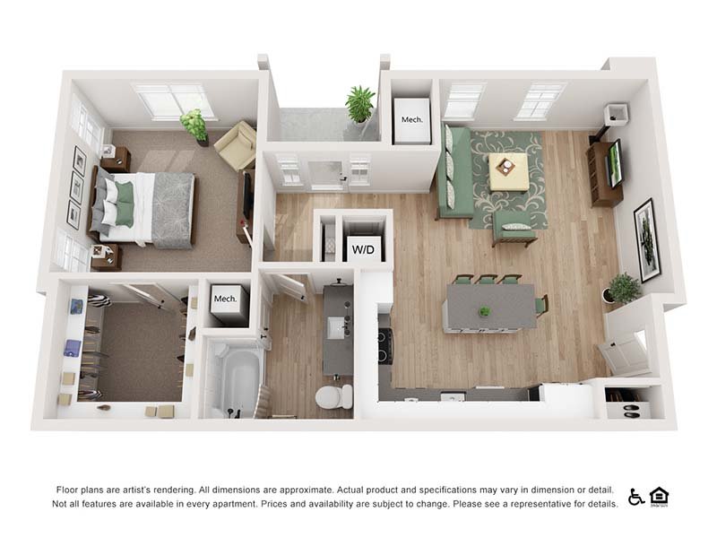 1x1-837 Floorplan at Aria Townhomes and Apartments