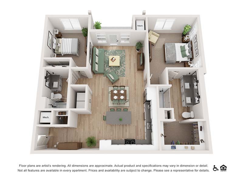 2x2A-1171 Floorplan at Aria Townhomes and Apartments
