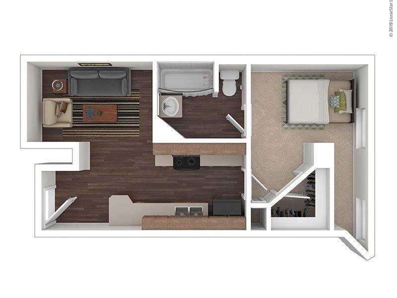 1 Bedroom floor plan at Bigelow