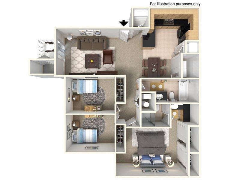 View floor plan image of 3 Bedroom 2 Bath apartment available now