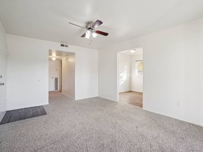 Living Room with Ceiling Fan | Village Park Apartments