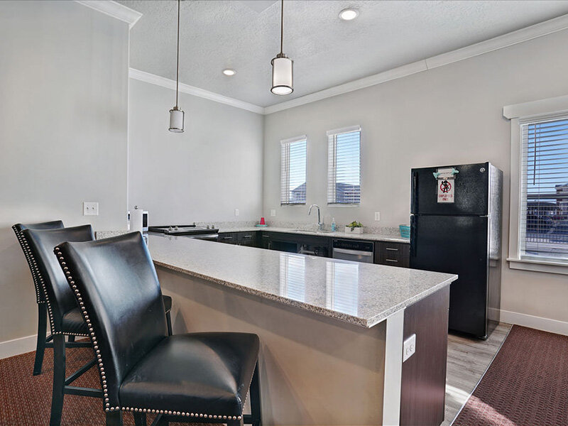 Community Kitchen with Refrigerator and Ceiling Light | Mill Point