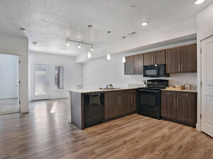 Kitchen Appliances with Wood Style Flooring and Wood Style Cabinets | Mill Point