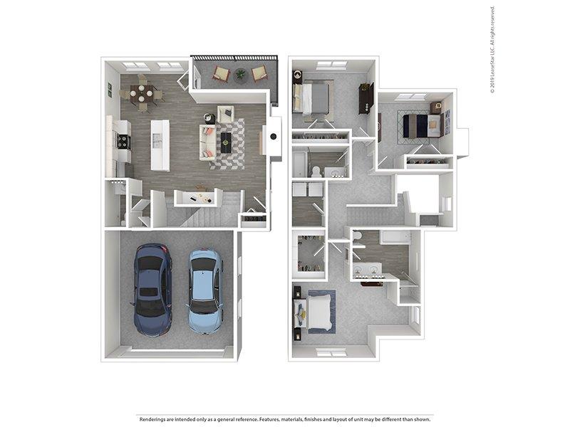 Meadows at Park Avenue Apartments Floor Plan 3x2 Townhome End Apartment
