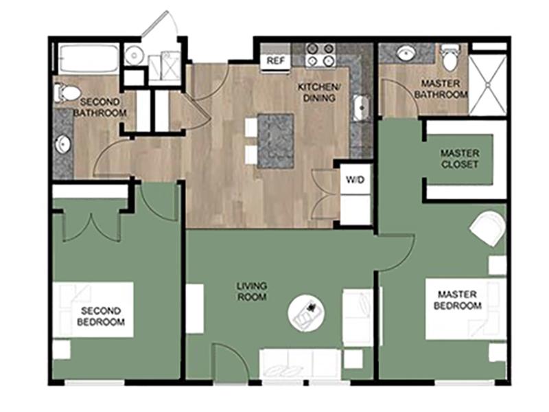 Grovecrest Center Apartments Floor Plan 2 Bedroom 2 Bath