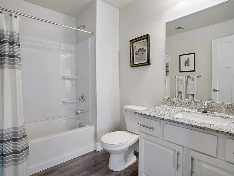 Bathroom with Mirror and Shower | Draper Village