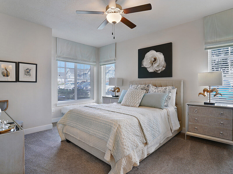 Apartment Bedroom with Ceiling Fan | Draper Village