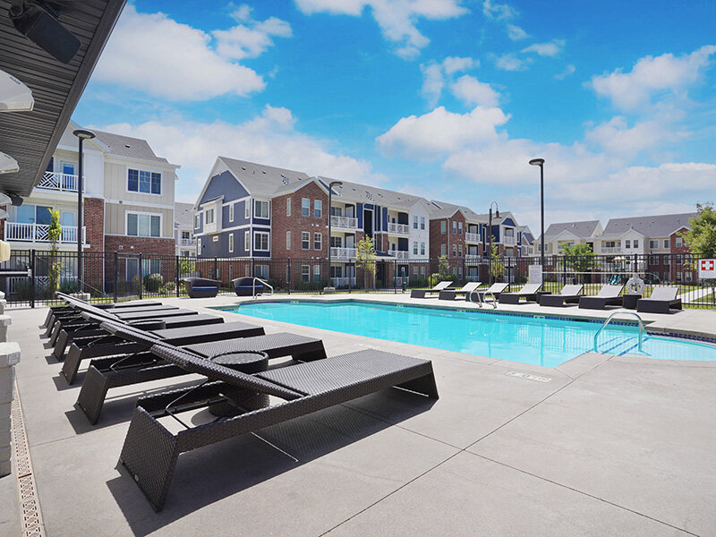 Outdoor Community Pool with Lounge Seats | Draper Village