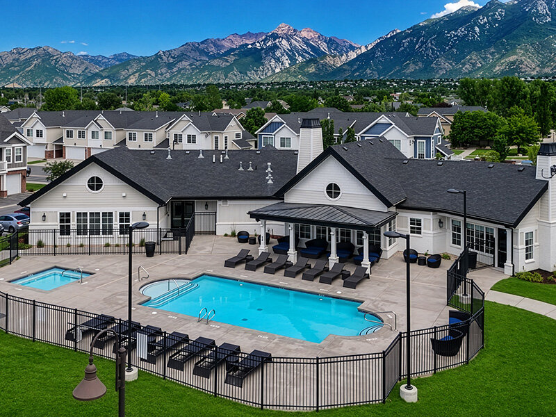 Aerial Views of Apartment Outdoor Pool | Draper Village