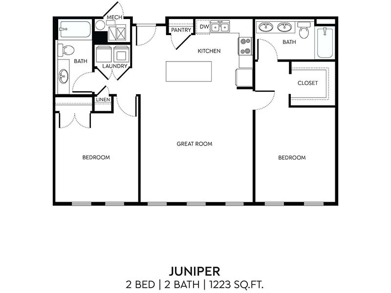 Grovecrest Apartments Floor Plan 2x2-1233