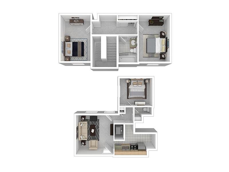 3 Bedroom floor plan at Pacific Avenue & Pacific Heights Apartments